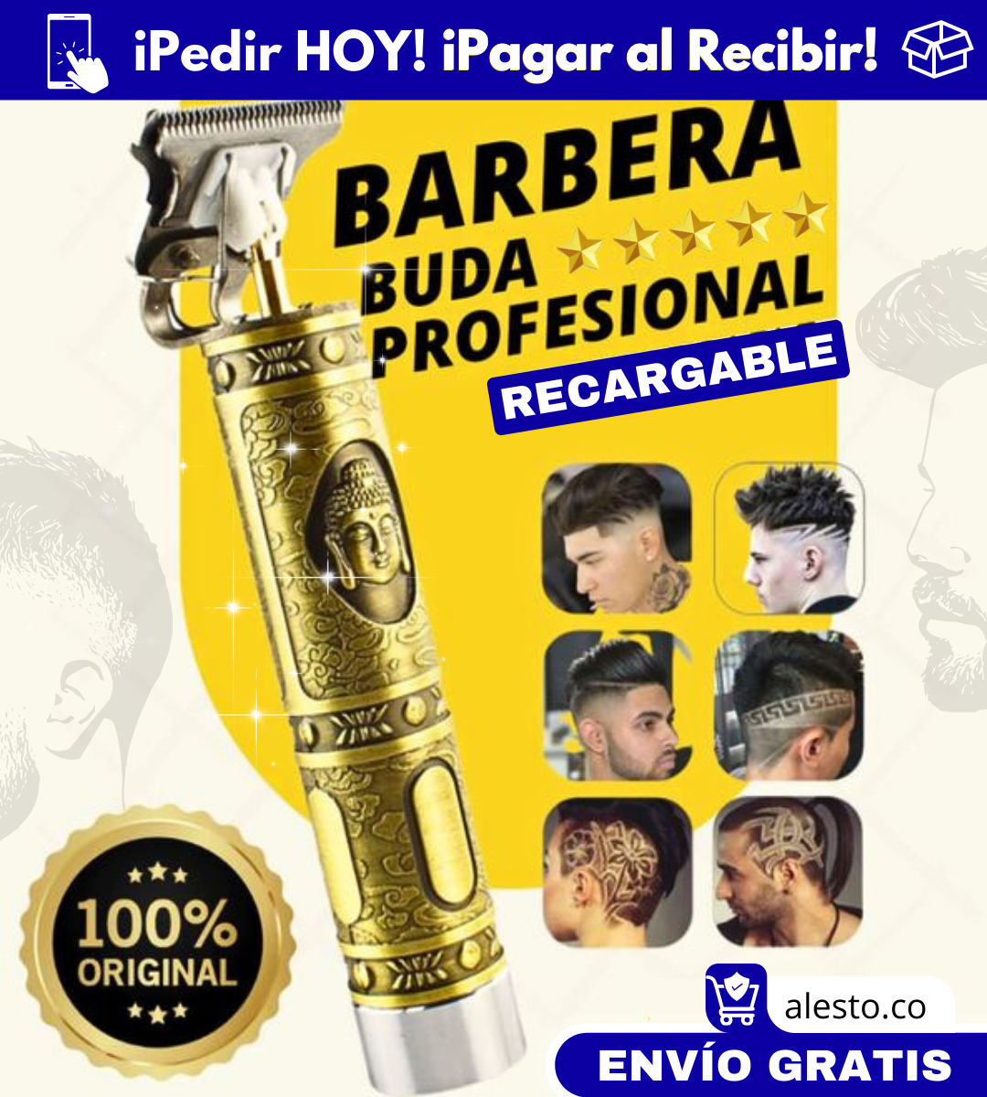 Maquina Barbera Buda Trimmer Profesional Recargable + PROMO 🎁+ ENVIO GRATIS